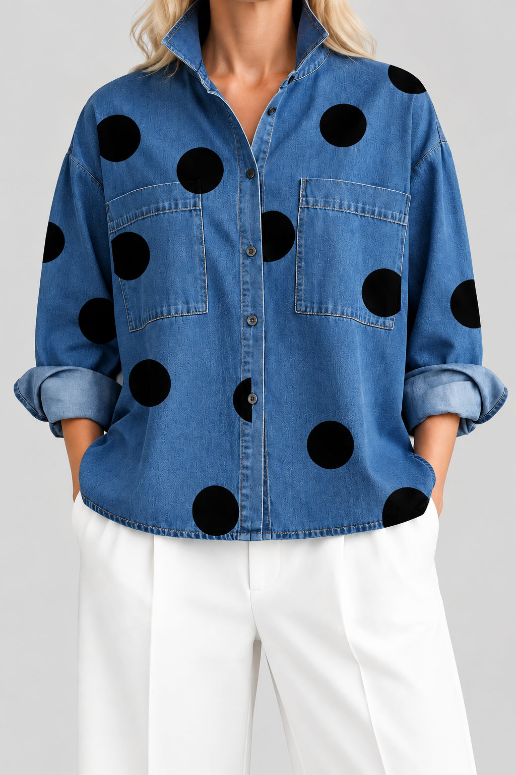 Alessandra | Camisa estampada con cuello mao