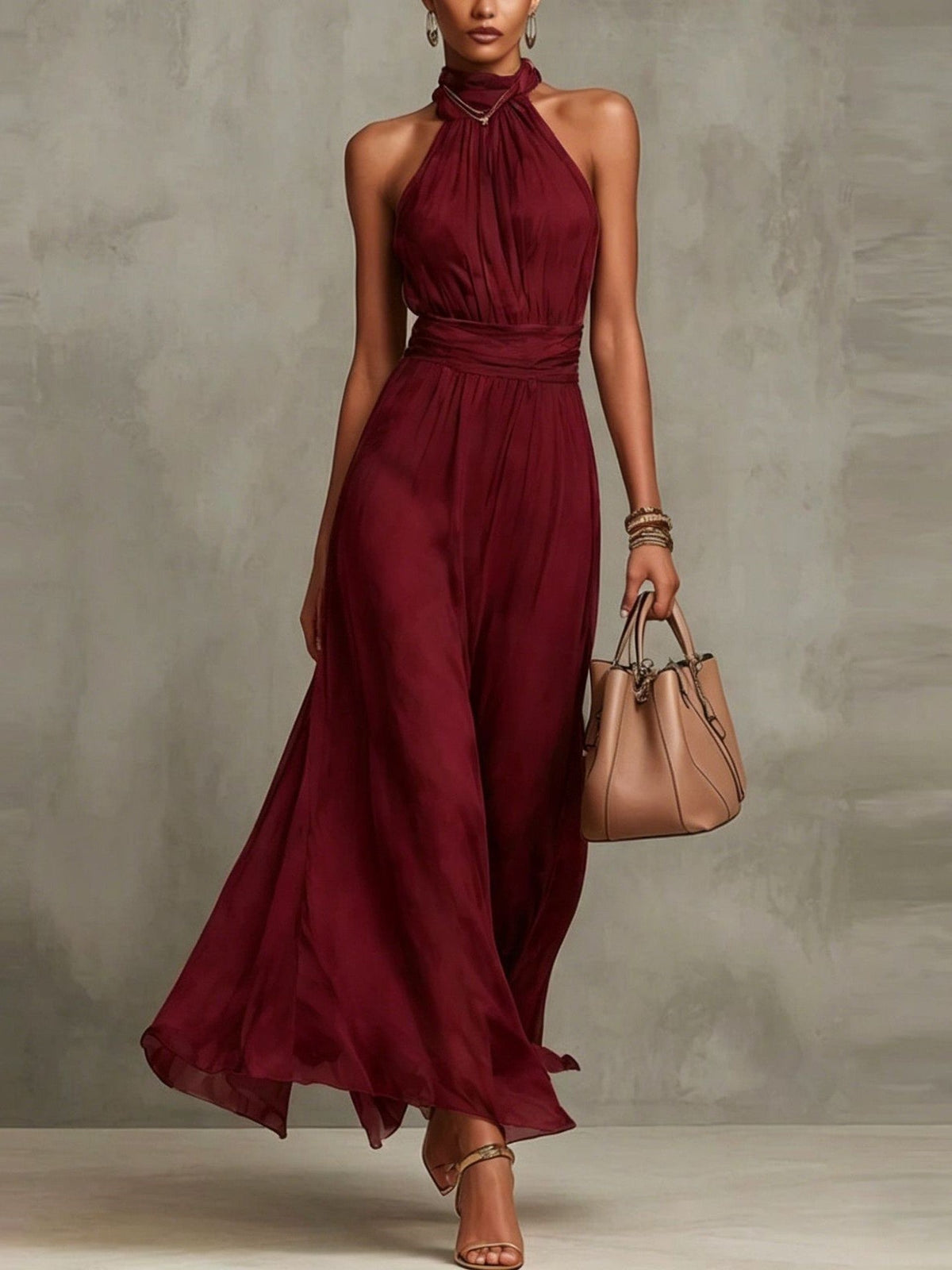 Sofía | Vestido largo halter de gasa