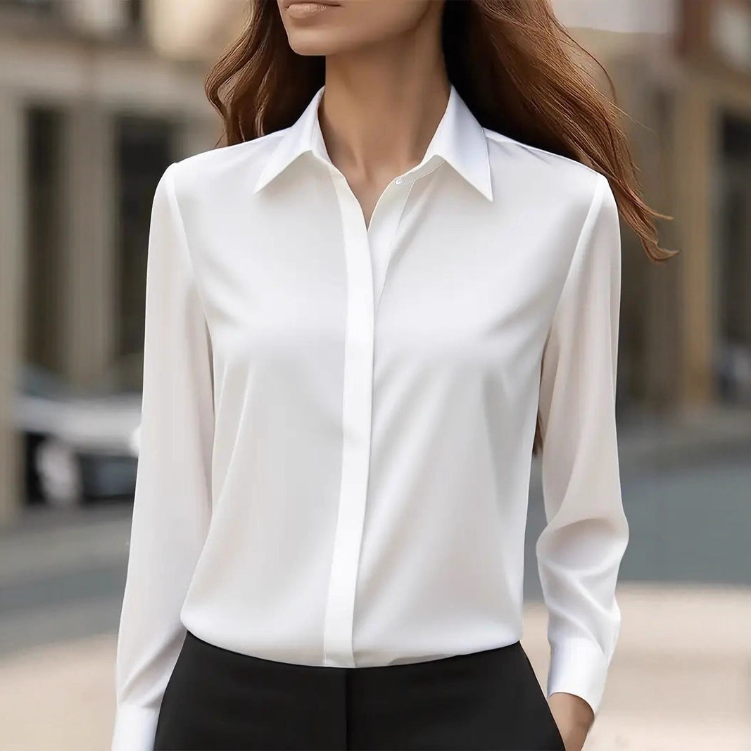 Isolda | Camisa de satén lisa con solapa