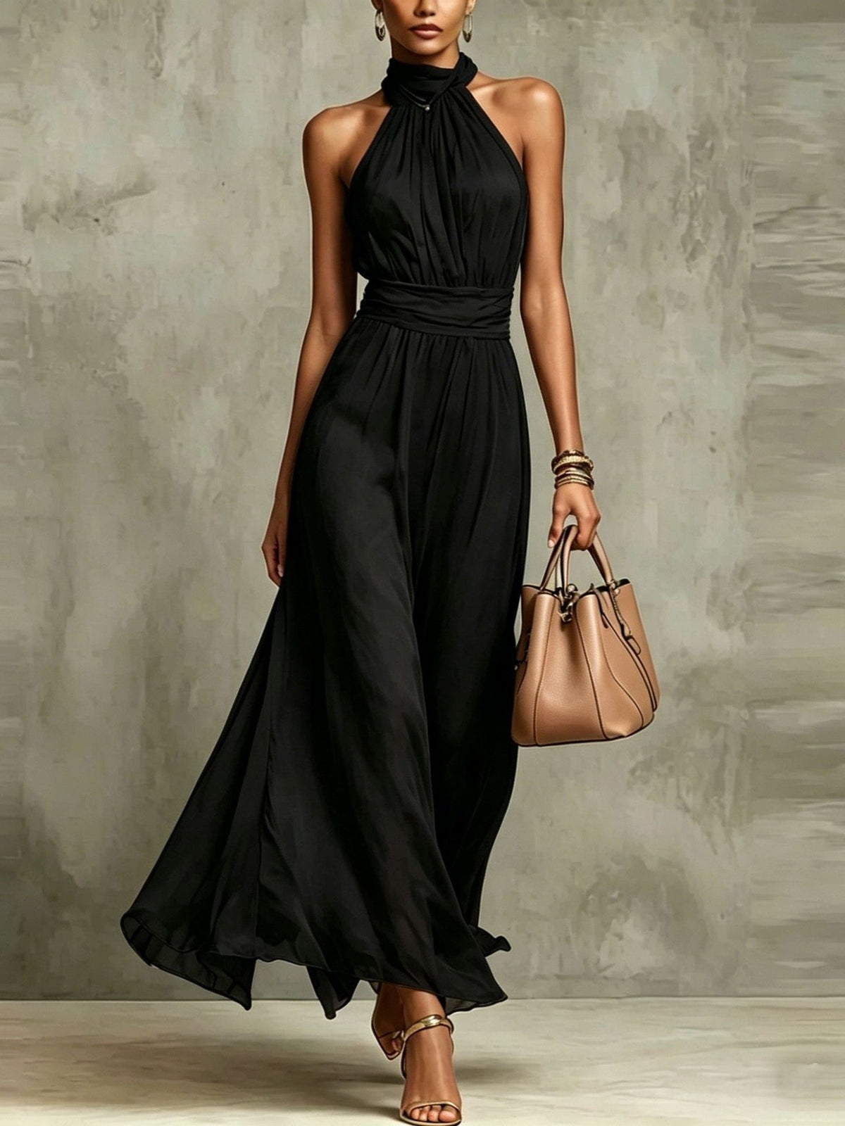 Sofía | Vestido largo halter de gasa