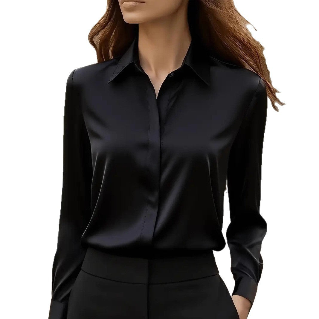 Isolda | Camisa de satén lisa con solapa