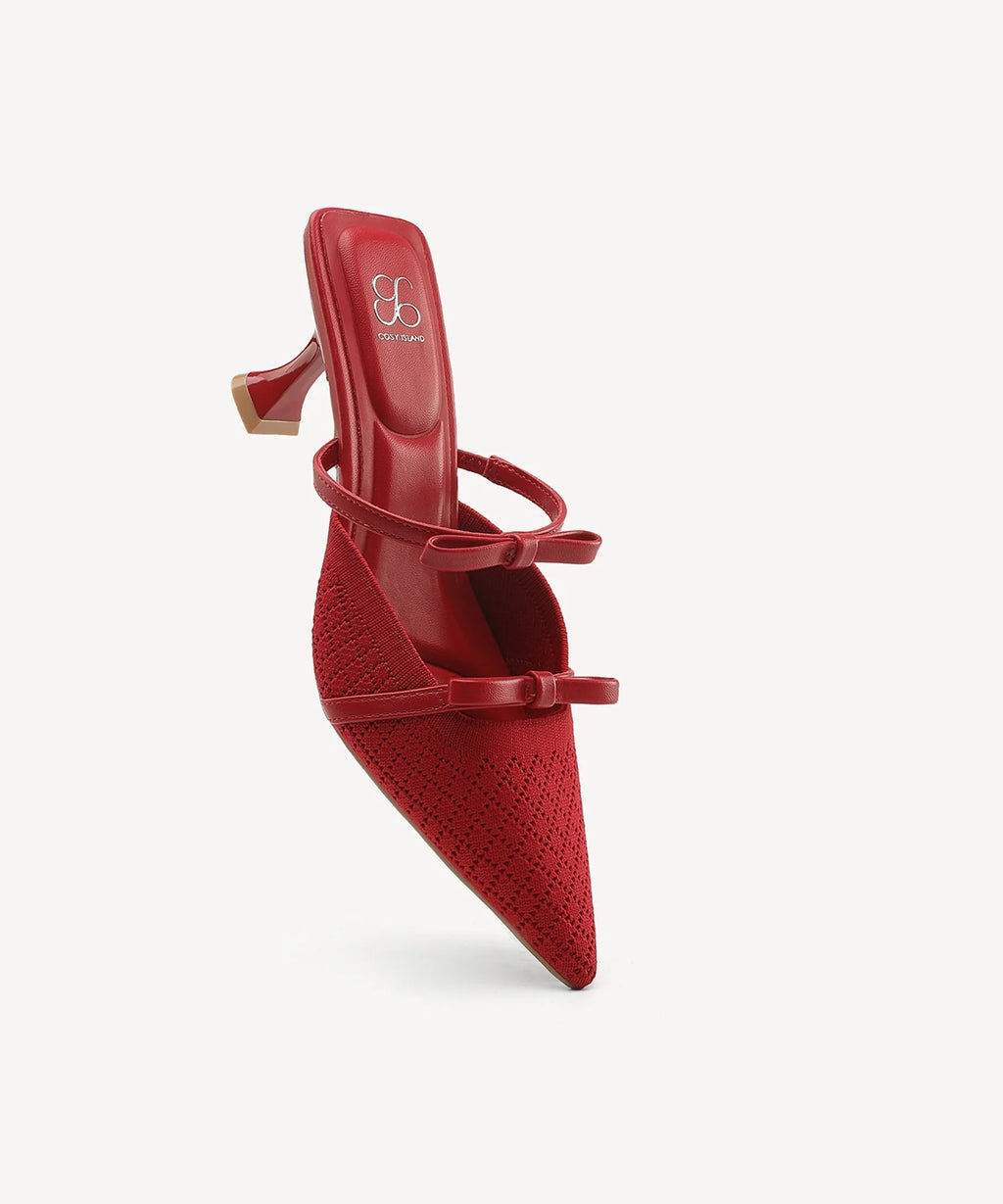 Mireia | Mule de tacón con punta fina y lazo – Rosa fucsia