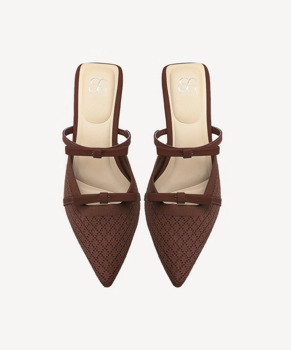 Mireia | Mule de tacón con punta fina y lazo – Rosa fucsia