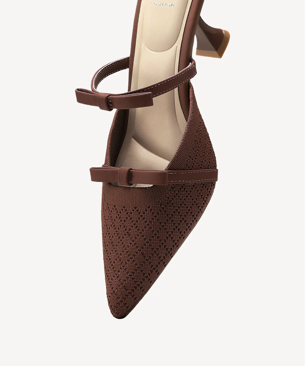 Mireia | Mule de tacón con punta fina y lazo – Rosa fucsia