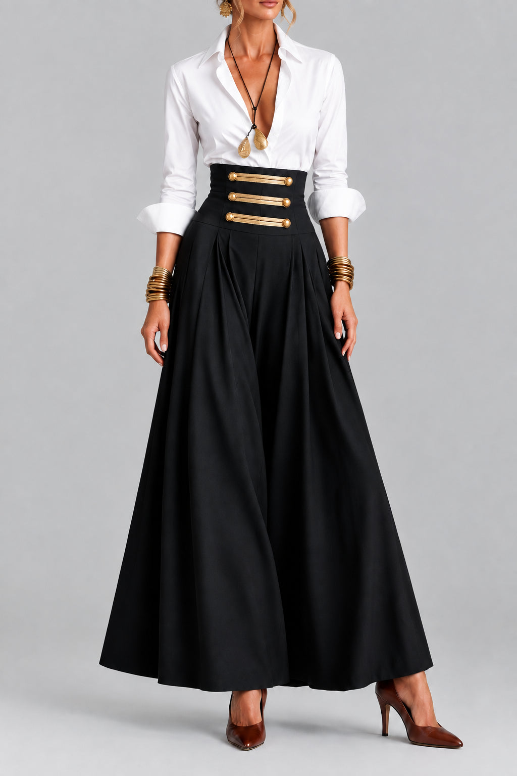 Frida | Conjunto de camisa blanca y falda de cintura alta