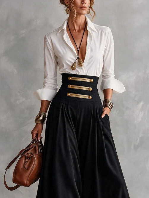 Frida | Conjunto de camisa blanca y falda de cintura alta