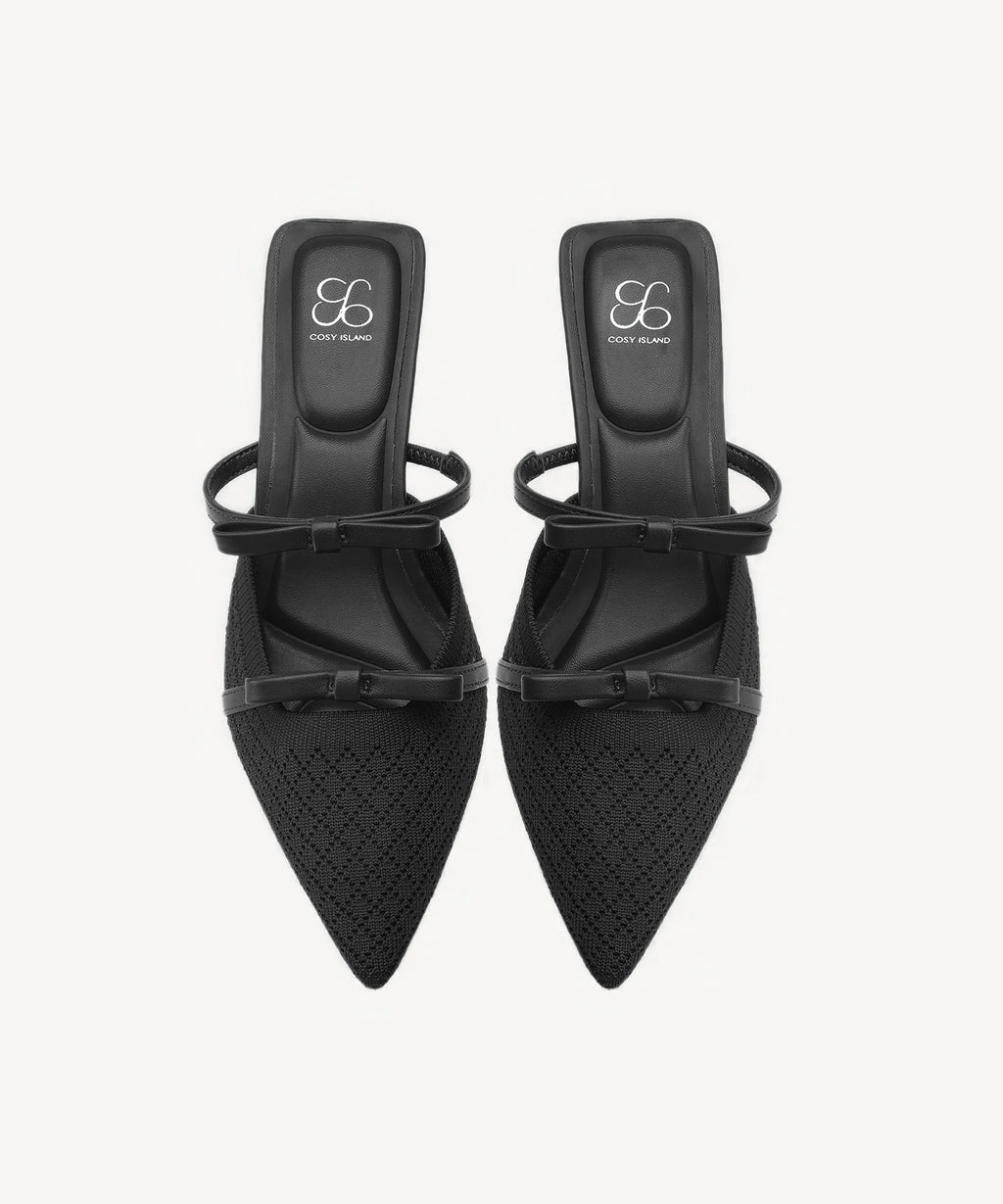 Mireia | Mule de tacón con punta fina y lazo – Rosa fucsia