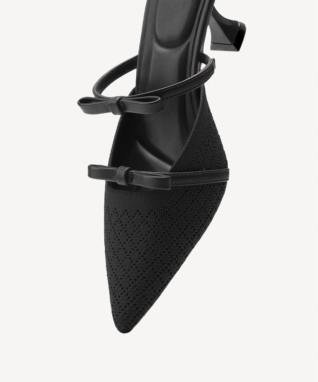 Mireia | Mule de tacón con punta fina y lazo – Rosa fucsia