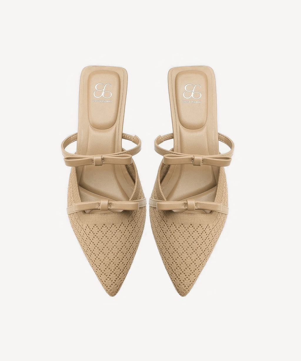 Mireia | Mule de tacón con punta fina y lazo – Rosa fucsia