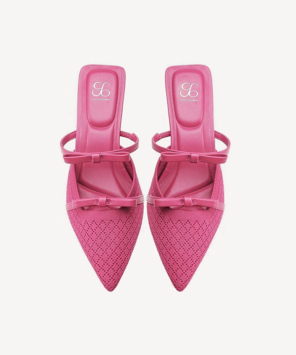 Mireia | Mule de tacón con punta fina y lazo – Rosa fucsia