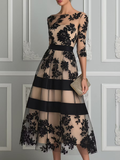 Almudena | Vestido midi negro de encaje