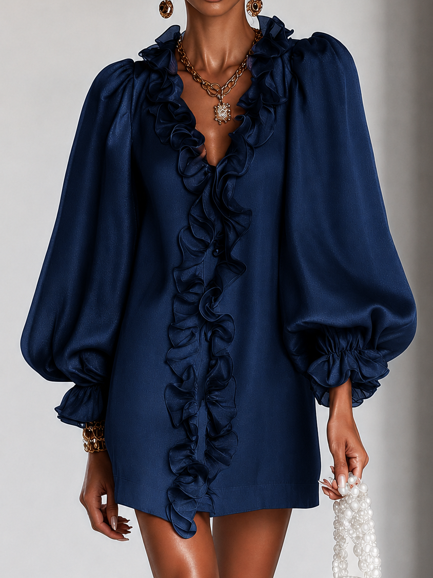 Clementina | Vestido corto recto con mangas abullonadas