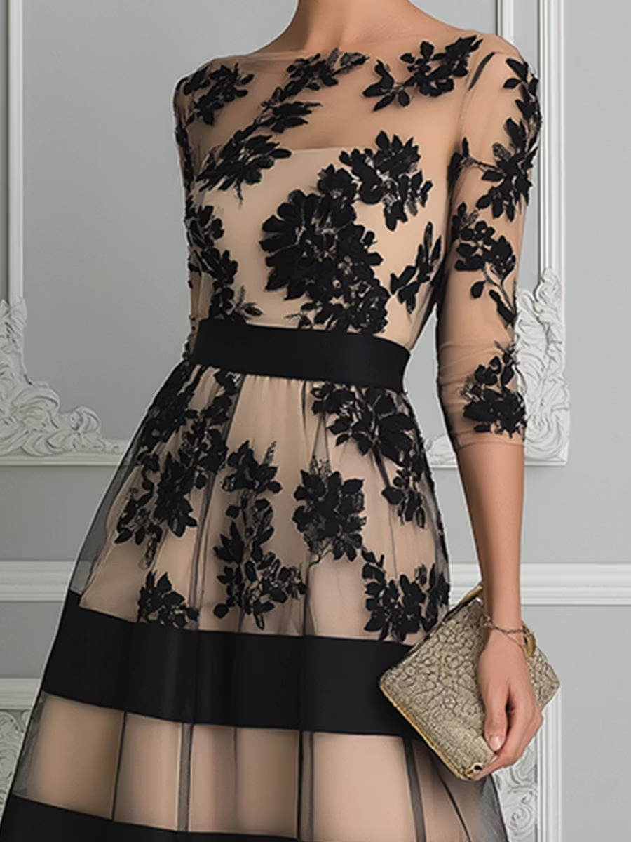 Almudena | Vestido midi negro de encaje