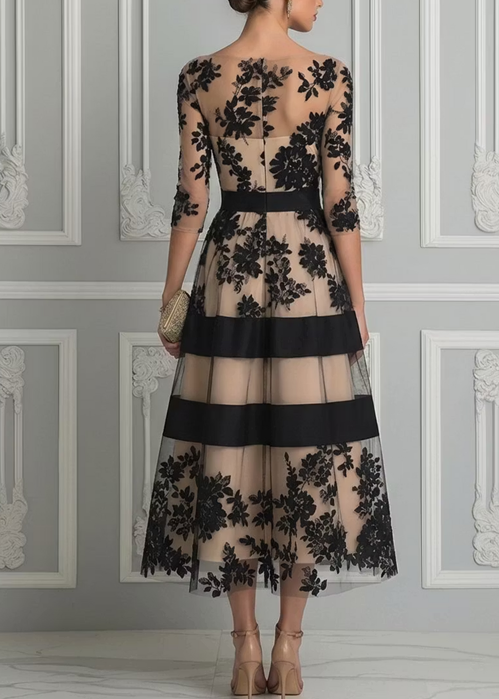 Almudena | Vestido midi negro de encaje