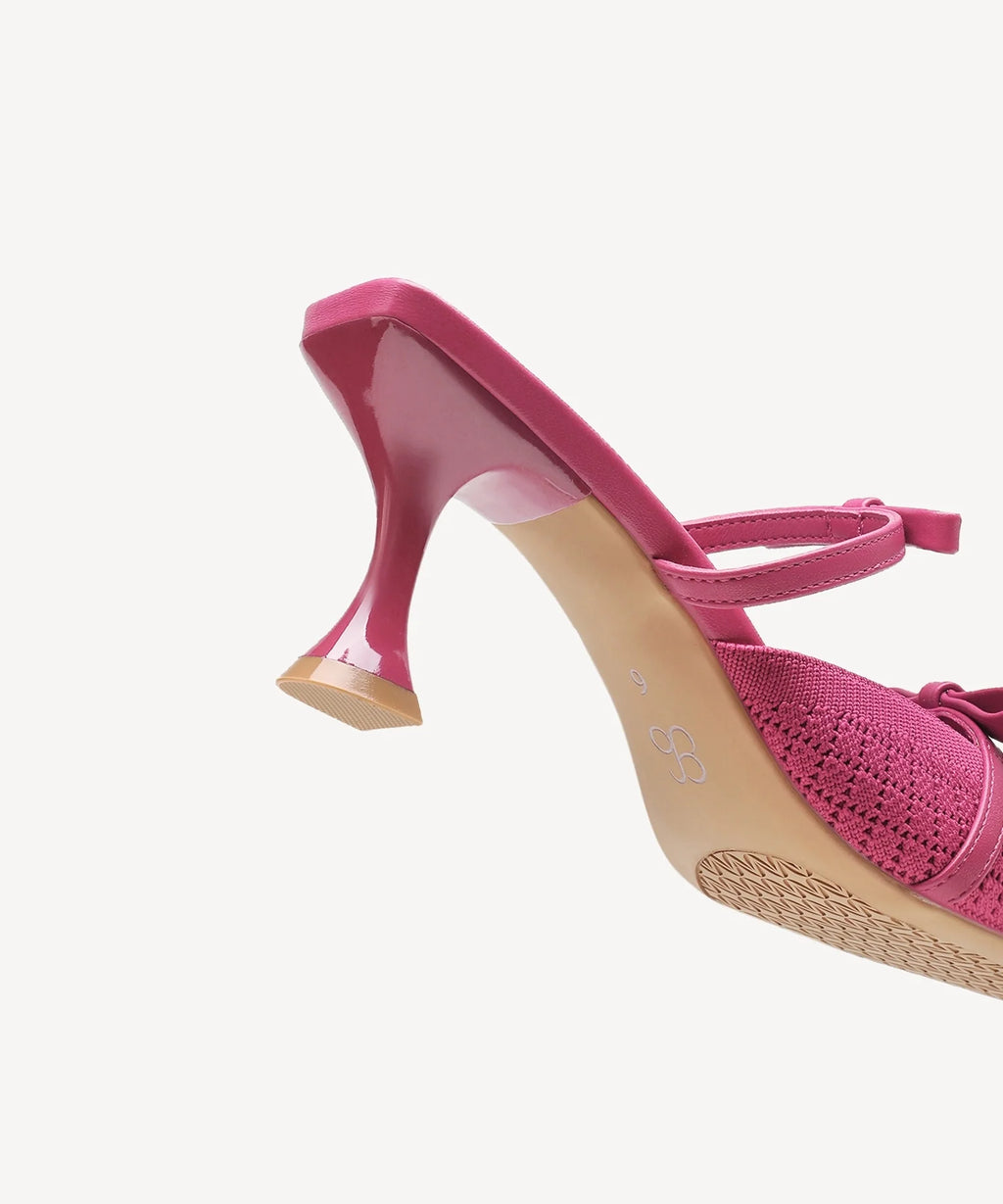 Mireia | Mule de tacón con punta fina y lazo – Rosa fucsia