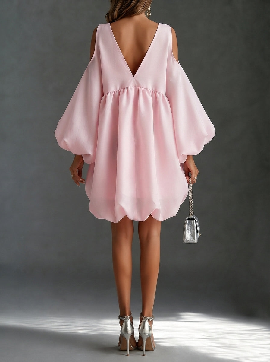 Mariana | Vestido corto babydoll rosa de gasa