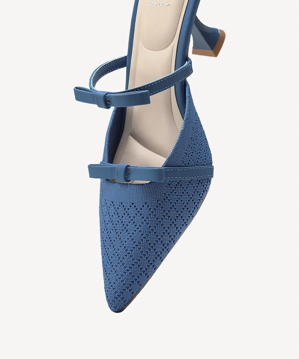 Mireia | Mule de tacón con punta fina y lazo – Rosa fucsia
