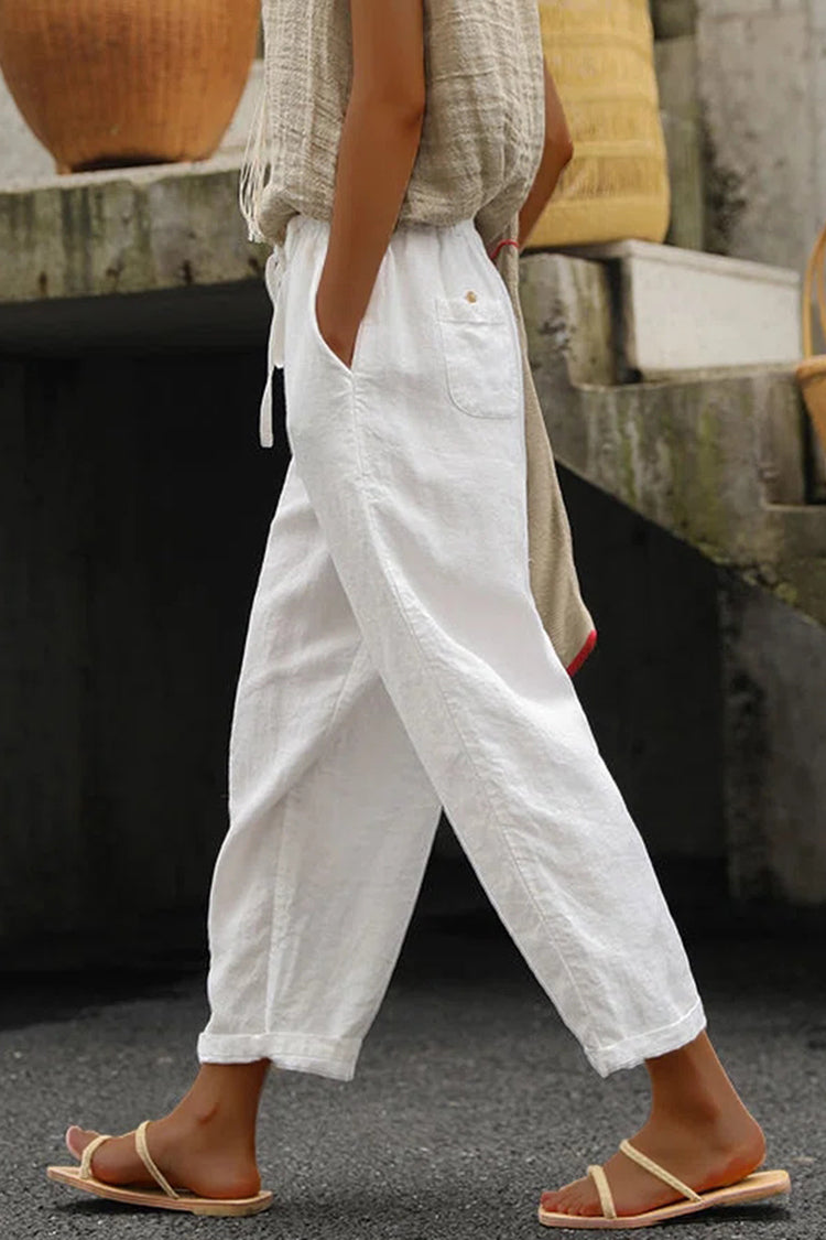 Nerea | Pantalón de algodón y lino con cordón