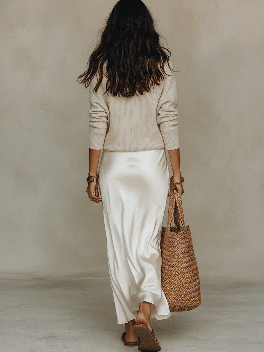 Rosalía | Conjunto de top de punto y falda de satén