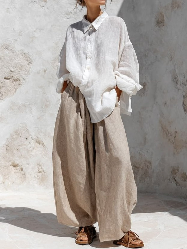 Roberta | Conjunto de camisa blanca y pantalón caqui