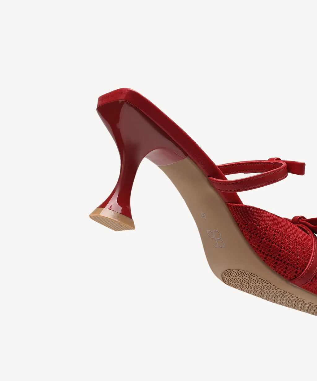 Mireia | Mule de tacón con punta fina y lazo – Rosa fucsia