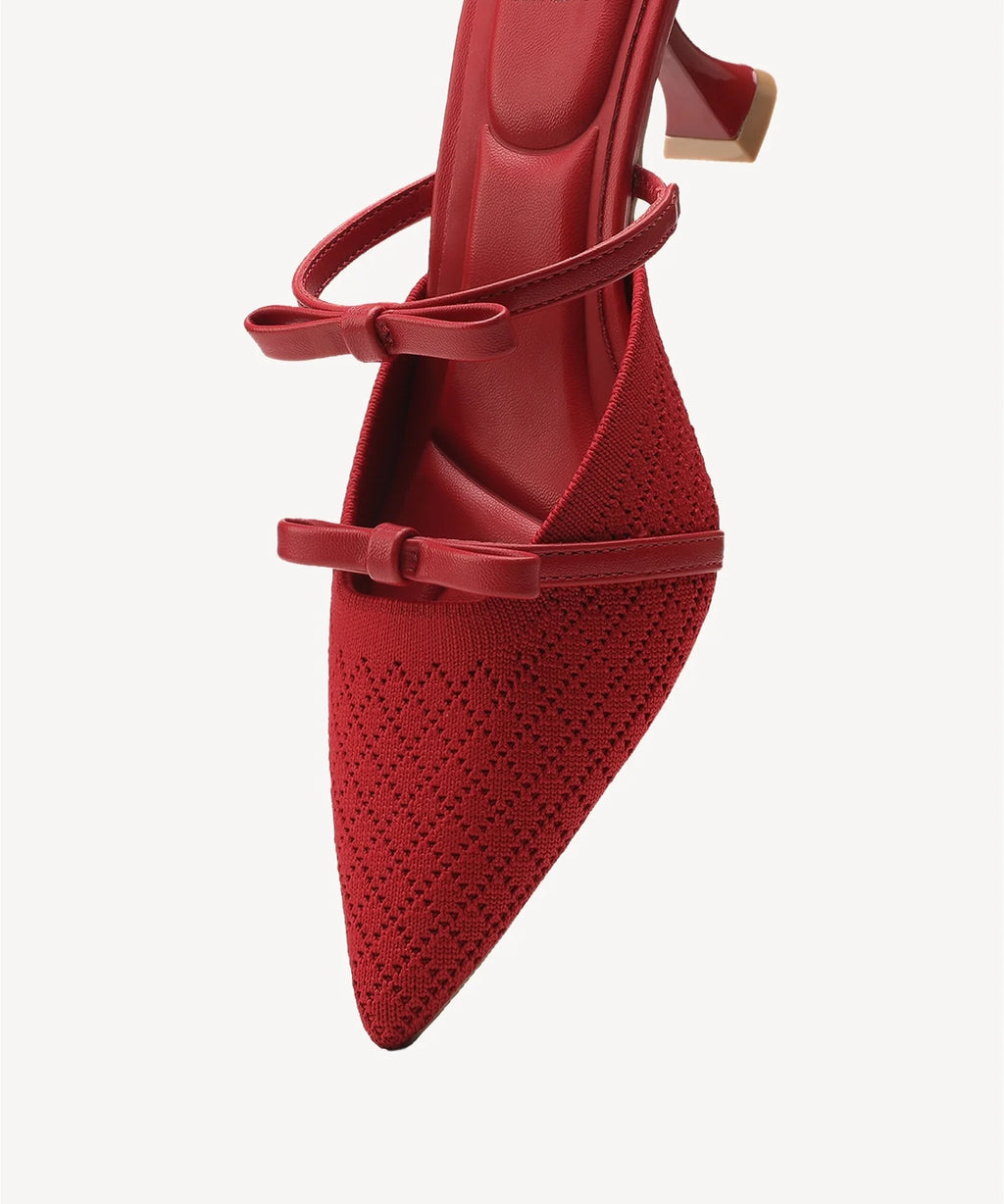 Mireia | Mule de tacón con punta fina y lazo – Rosa fucsia