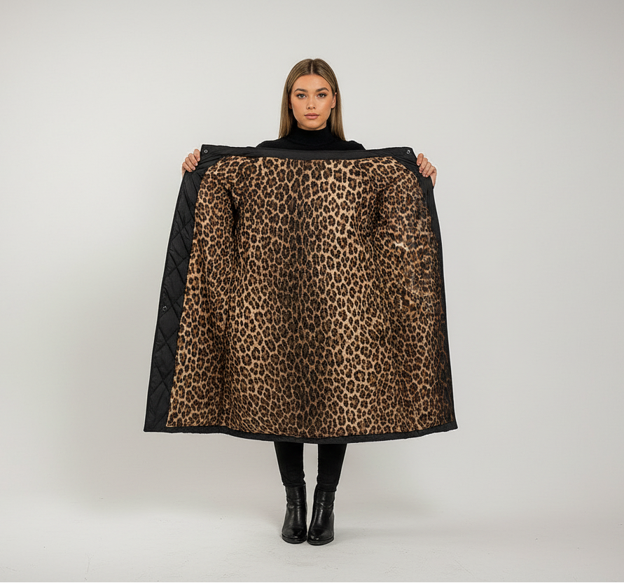 Judit | Abrigo acolchado largo con forro de leopardo