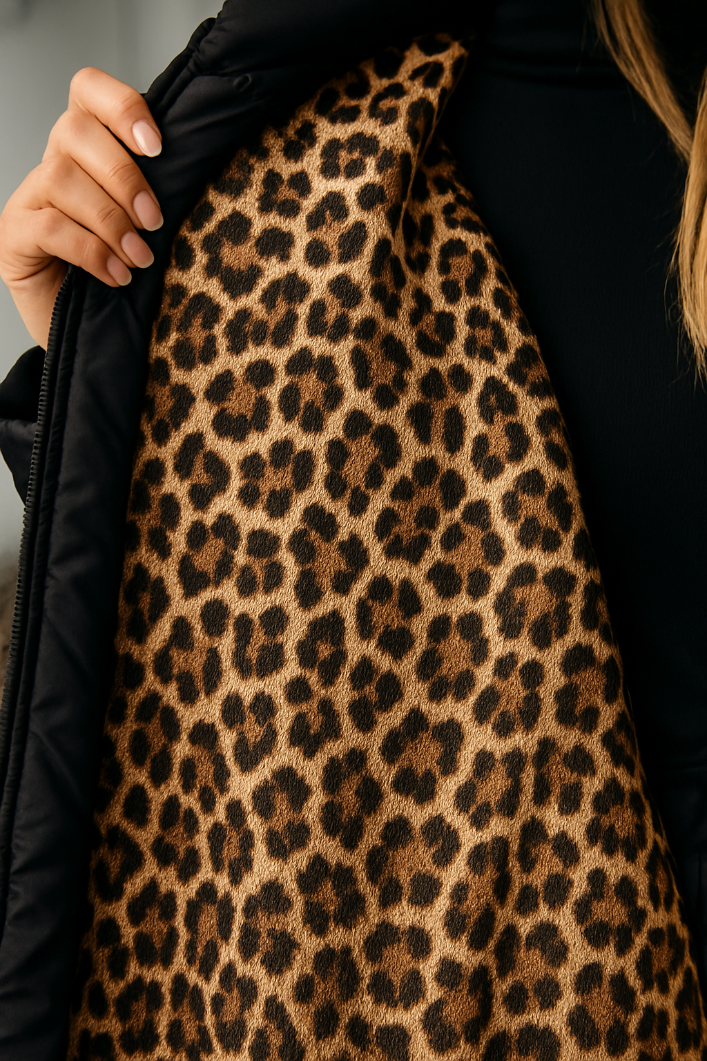 Judit | Abrigo acolchado largo con forro de leopardo