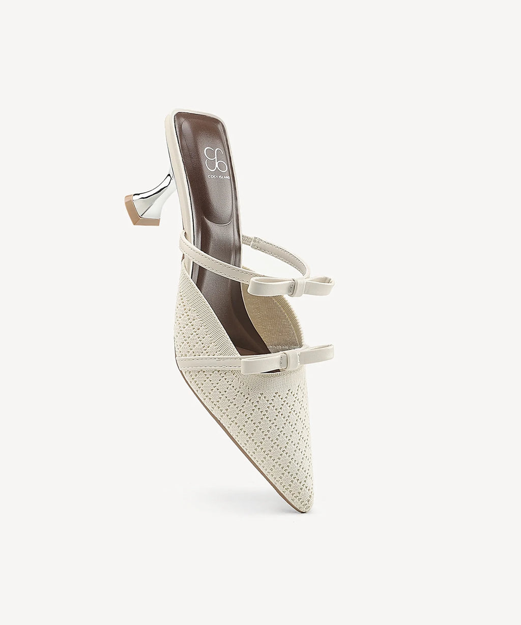 Mireia | Mule de tacón con punta fina y lazo – Rosa fucsia