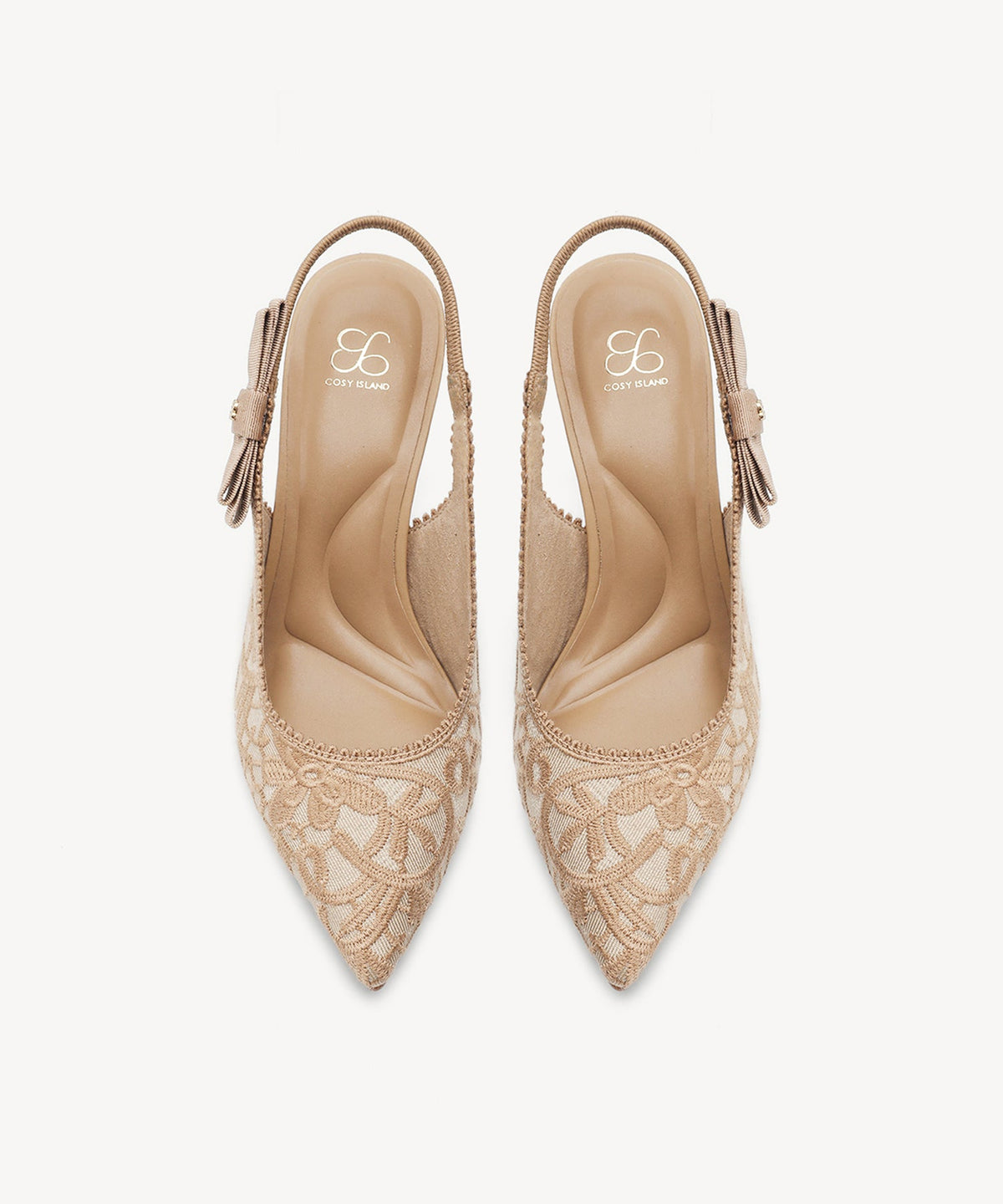 Adelina | Zapato de tacón con lazo – Bordado albaricoque