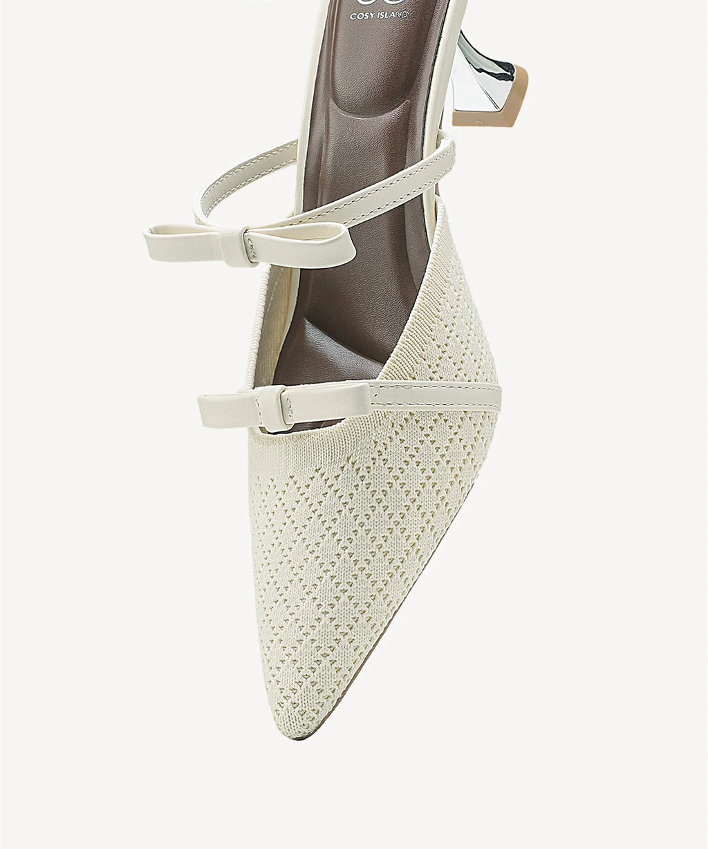 Mireia | Mule de tacón con punta fina y lazo – Rosa fucsia