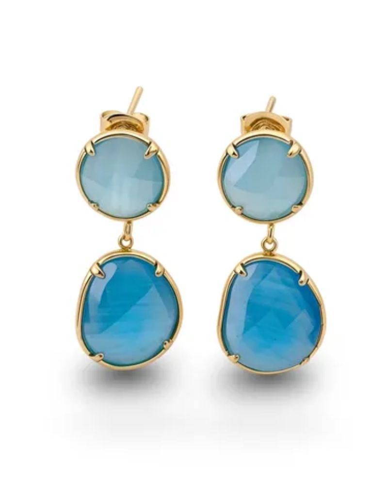 Elie | Pendientes colgantes de doble piedra azul