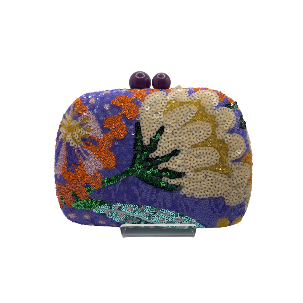 Aurora | Bolso de mano de lentejuelas con flores morado