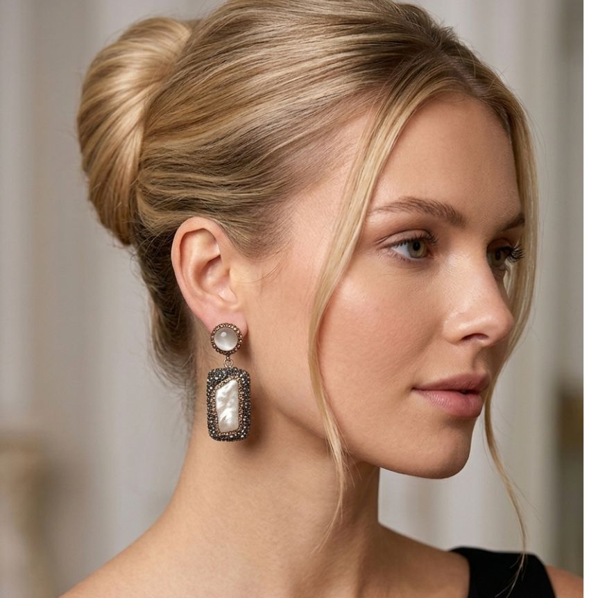 Serena | Pendientes con piedra rectangular blanca