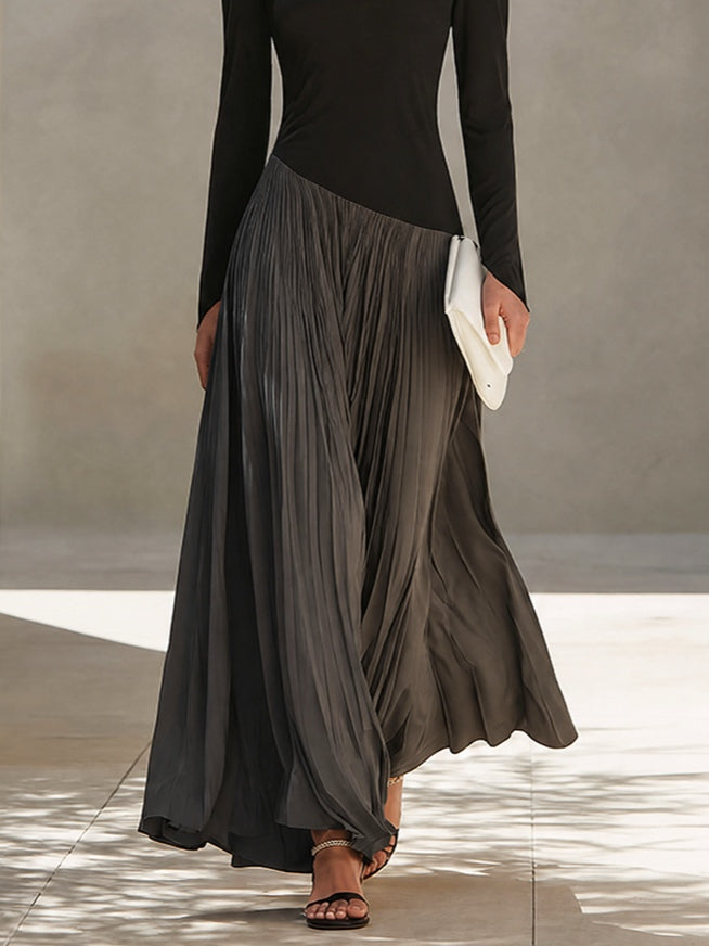 Rosella | Vestido largo plisado negro y gris