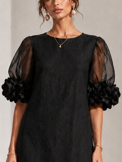 Esperanza | Vestido corto negro de organza con puños florales