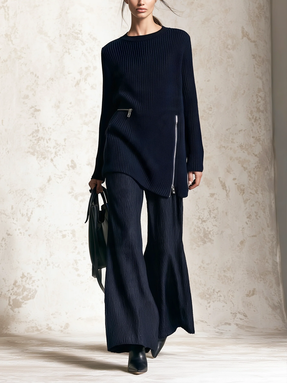 Helena | Conjunto de punto azul marino con cremalleras