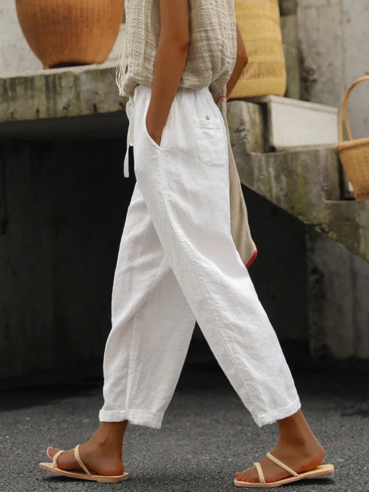 Nerea | Pantalón de algodón y lino con cordón