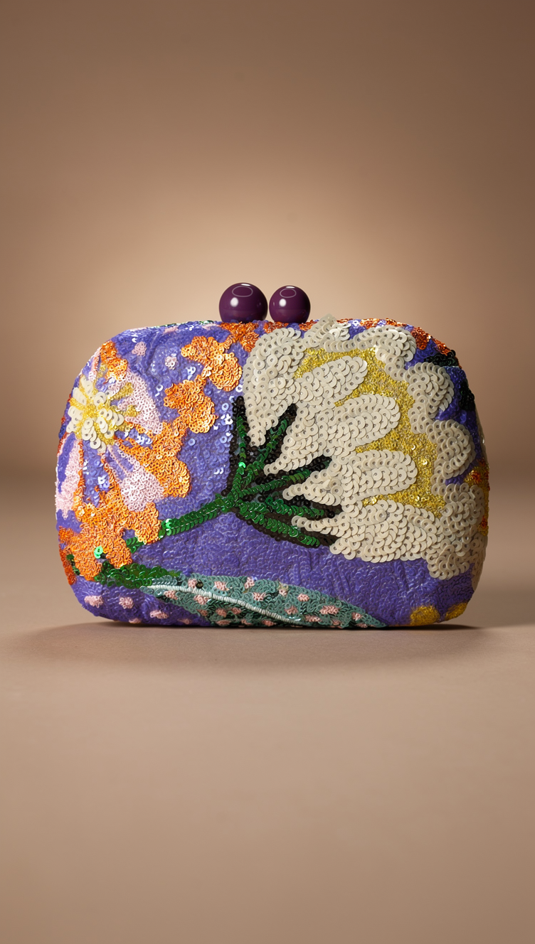 Aurora | Bolso de mano de lentejuelas con flores morado
