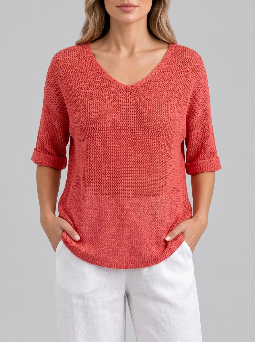 Top de punto liso con escote en V