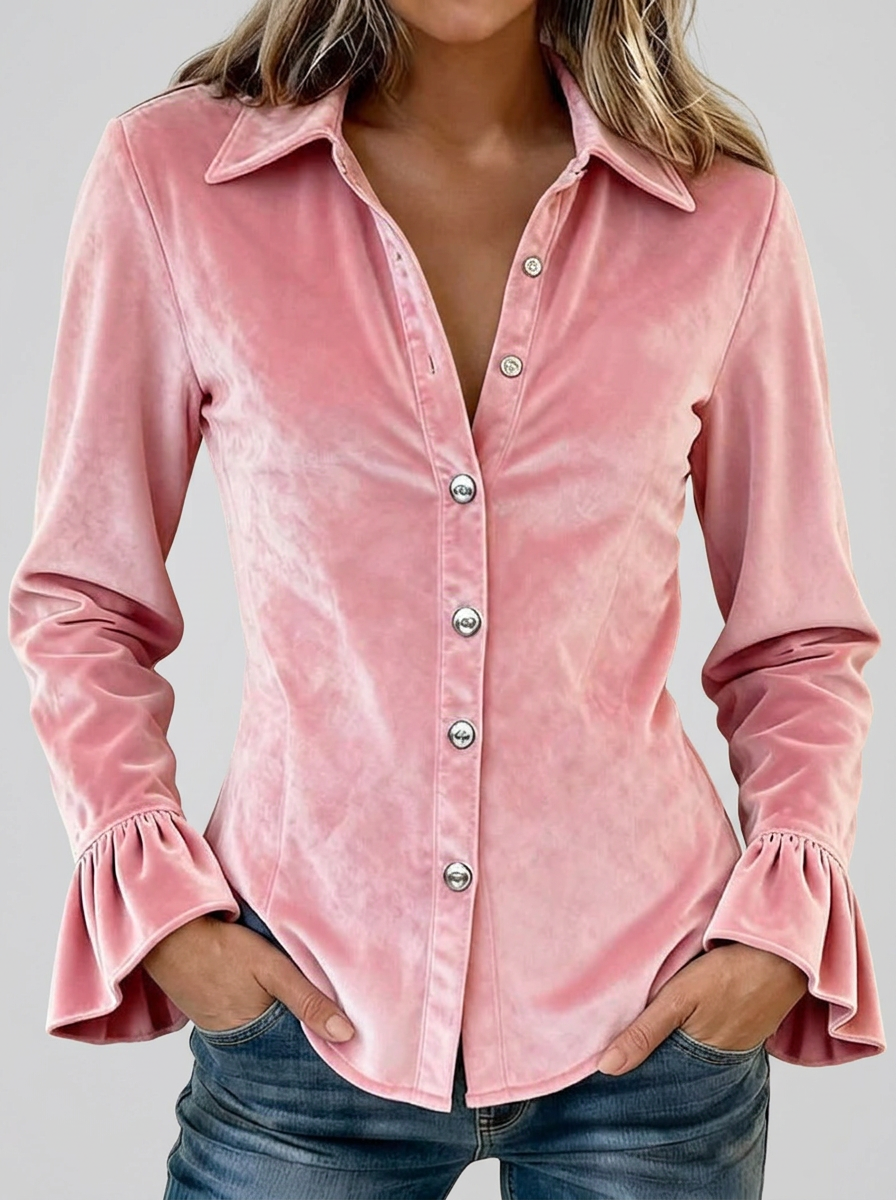 Camisa de terciopelo con botones y volantes