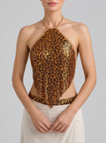 Nunaa | Top halter de leopardo con ribete