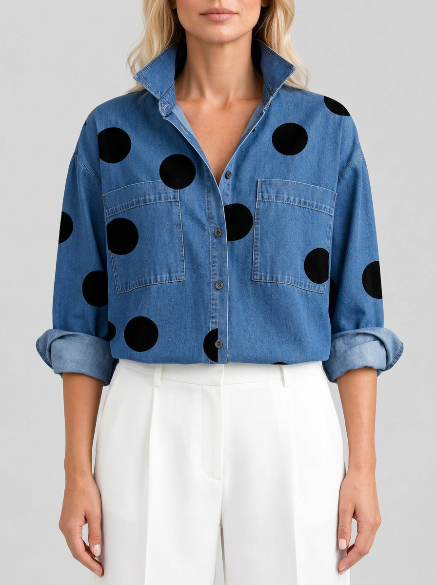 Camisa estampada con cuello mao