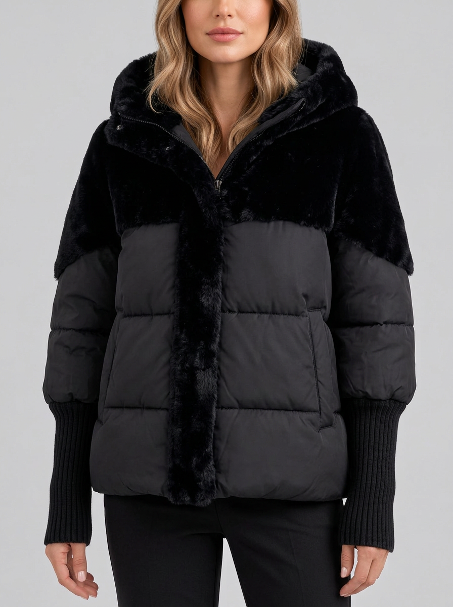 Chaqueta acolchada con capucha de pelo