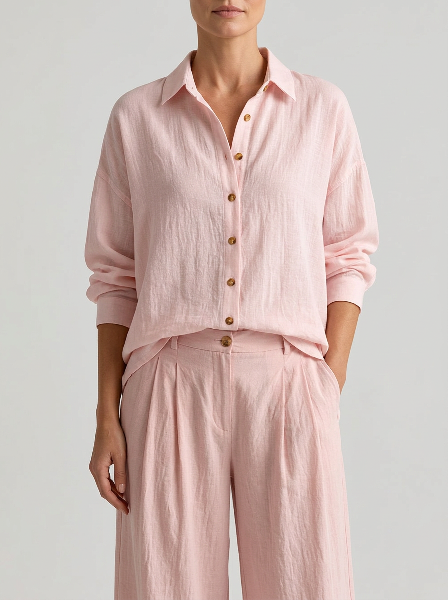 Conjunto de camisa holgada rosa y pantalones farol de pierna ancha