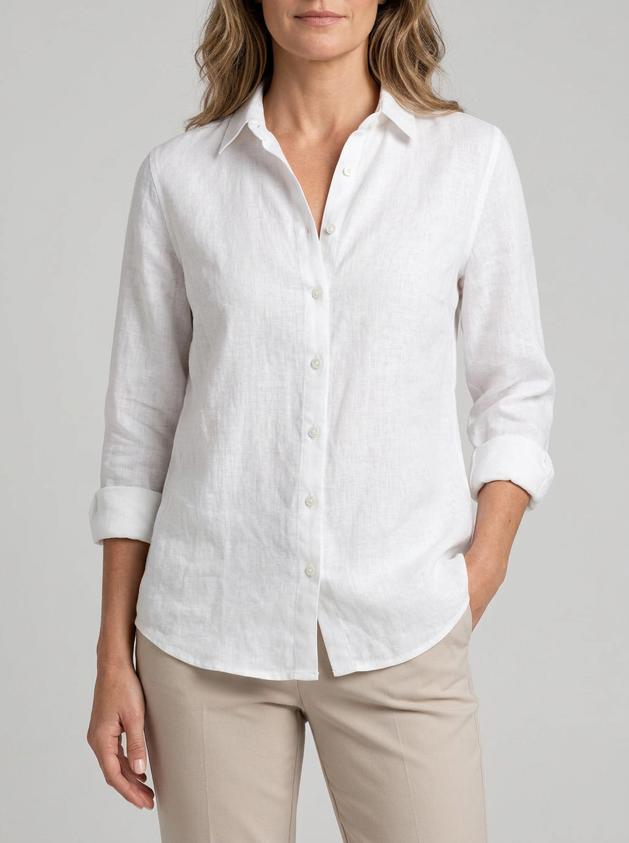 Blusa lisa con cuello camisero y botones