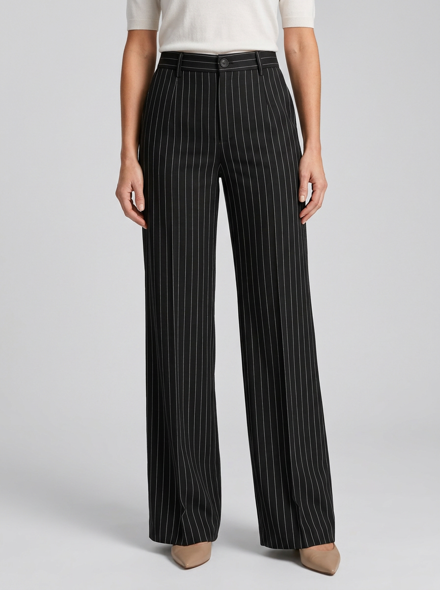 Pantalones de traje de pierna ancha, cintura alta y rayas verticales