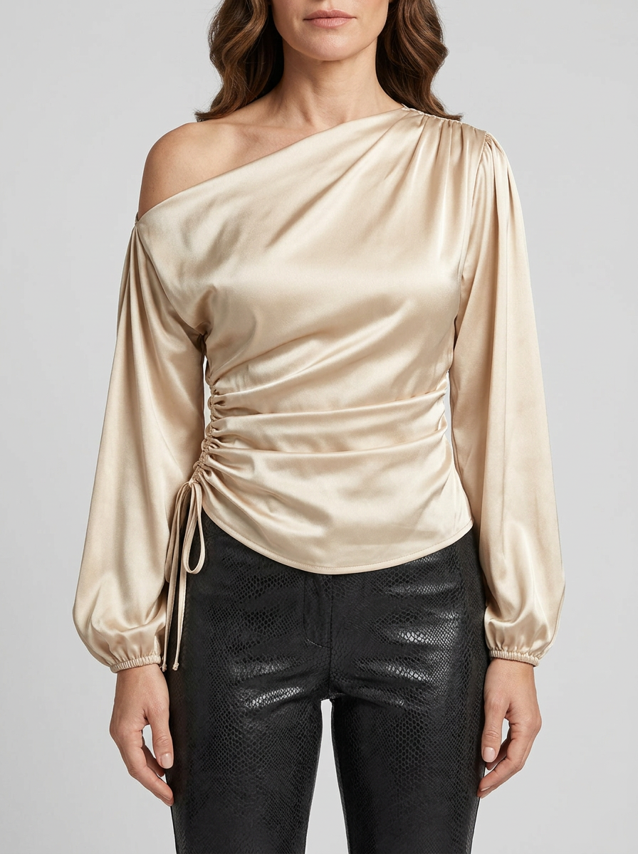 Blusa asimétrica de cuello inclinado