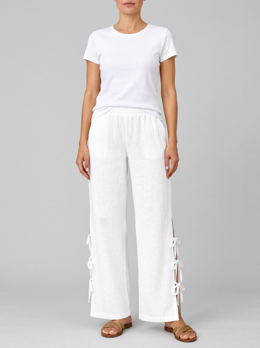 Pantalones holgados con abertura lateral con lazo
