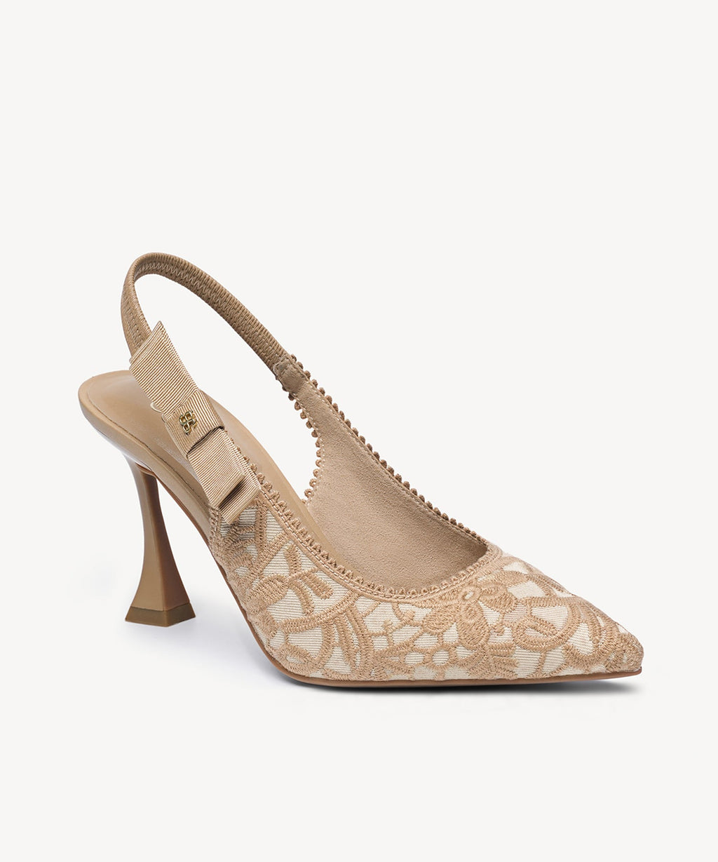 Adelina | Zapato de tacón con lazo – Bordado albaricoque